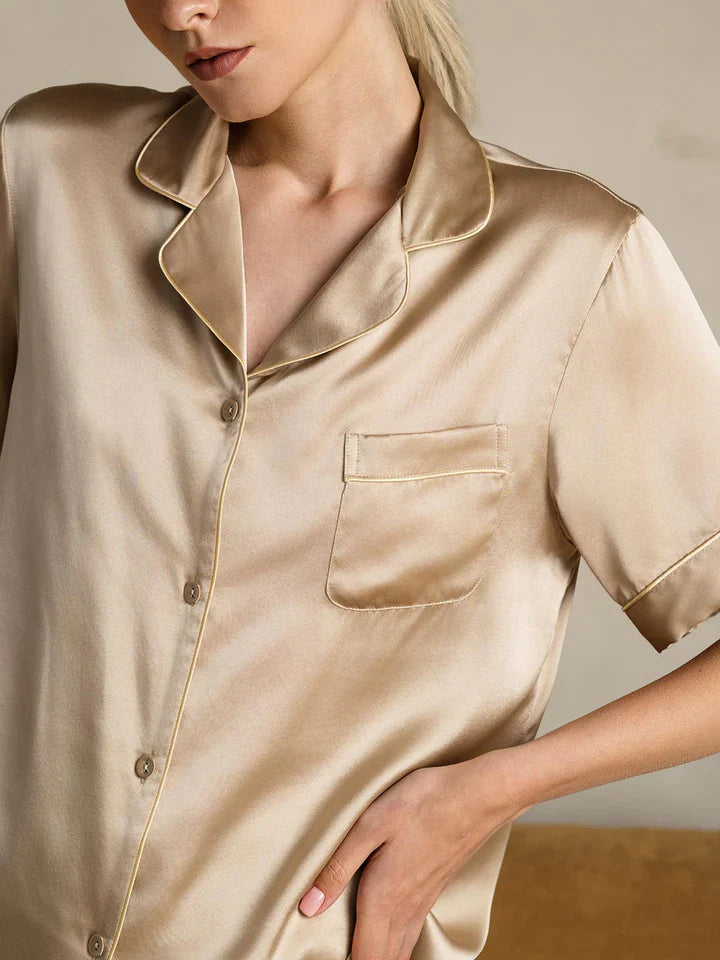 Pure Silk Pajamas Short Pjs Set 2Pcs