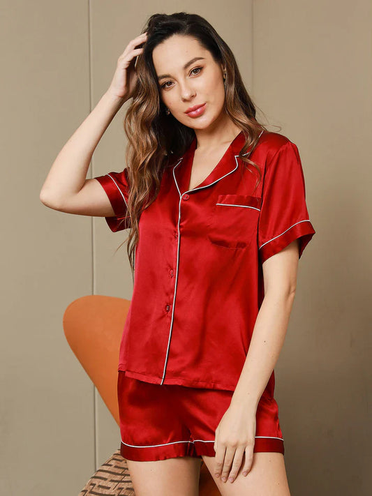 Pure Silk Pajamas Short Pjs Set 2Pcs