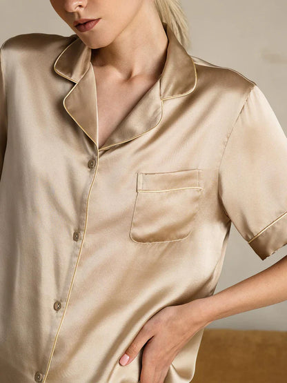 Pure Silk Pajamas Short Pjs Set 2Pcs