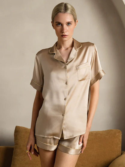 Pure Silk Pajamas Short Pjs Set 2Pcs
