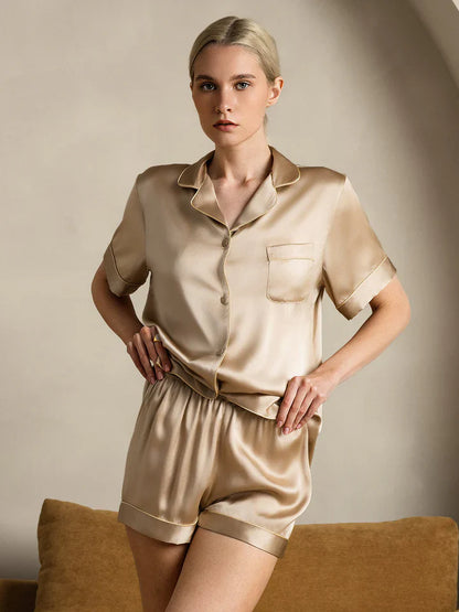Pure Silk Pajamas Short Pjs Set 2Pcs
