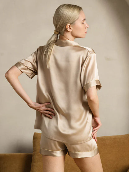 Pure Silk Pajamas Short Pjs Set 2Pcs