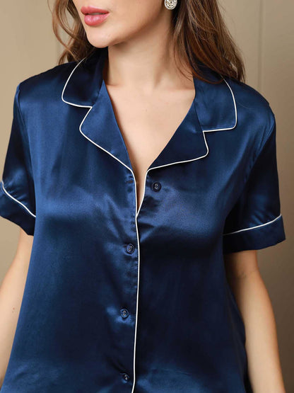 Luxurious 100% Mulberry Silk Women's Short Sleeve Pajama Set with Lapel Collar