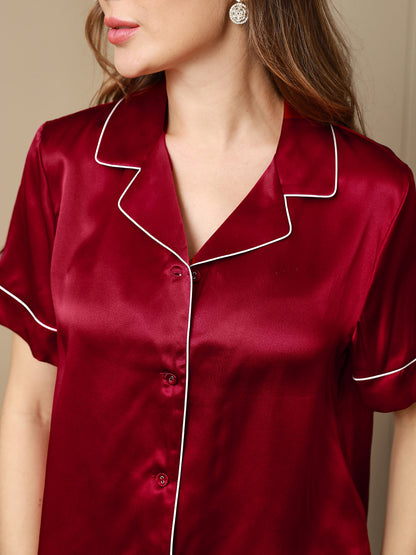 Luxurious 100% Mulberry Silk Women's Short Sleeve Pajama Set with Lapel Collar